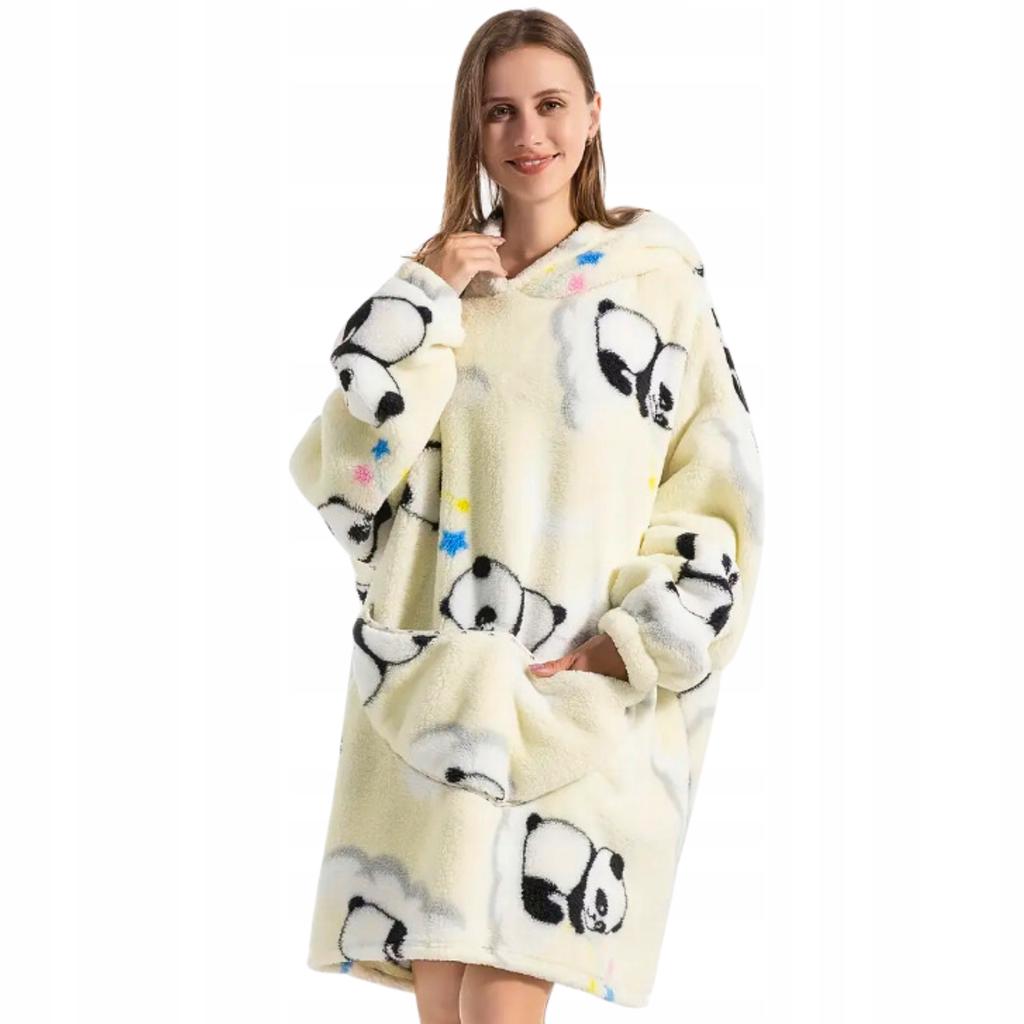 Kocobluza Urocza Panda Oversize Ciepła Bluza Koc Kocyk Z Kapturem Zimowa