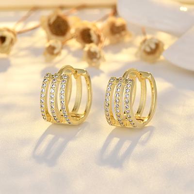 Einfache dreireihige Mikrofassung Zirkonia Kreis Ohrbügel Modische Exquisite High-End Mode Vielseitige Ohrringe