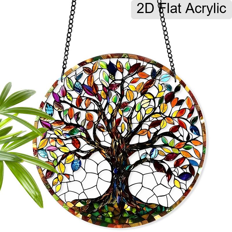 Acrylic Colorful Tree of Life Suncatcher Stained Glass Effect Window Hanging Ornament Nature Themed Gift for Home