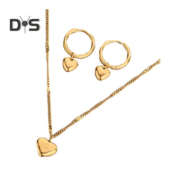 

Комплект украшений в форме сердца, золотое ожерелье в форме сердца, серьги-кольца, подарки на день рождения, годовщину свадьбы для женщин золотистый