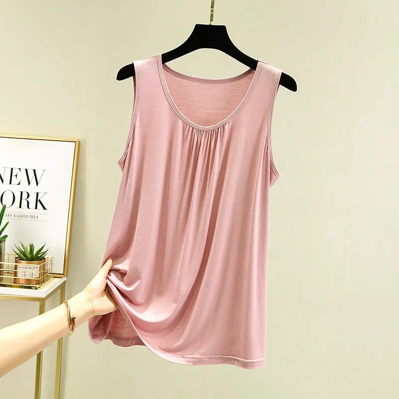 Women's Summer Loose-Fit Pleated Sleeveless Tank Top Solid Color Simple Slimming Lightweight Vest
