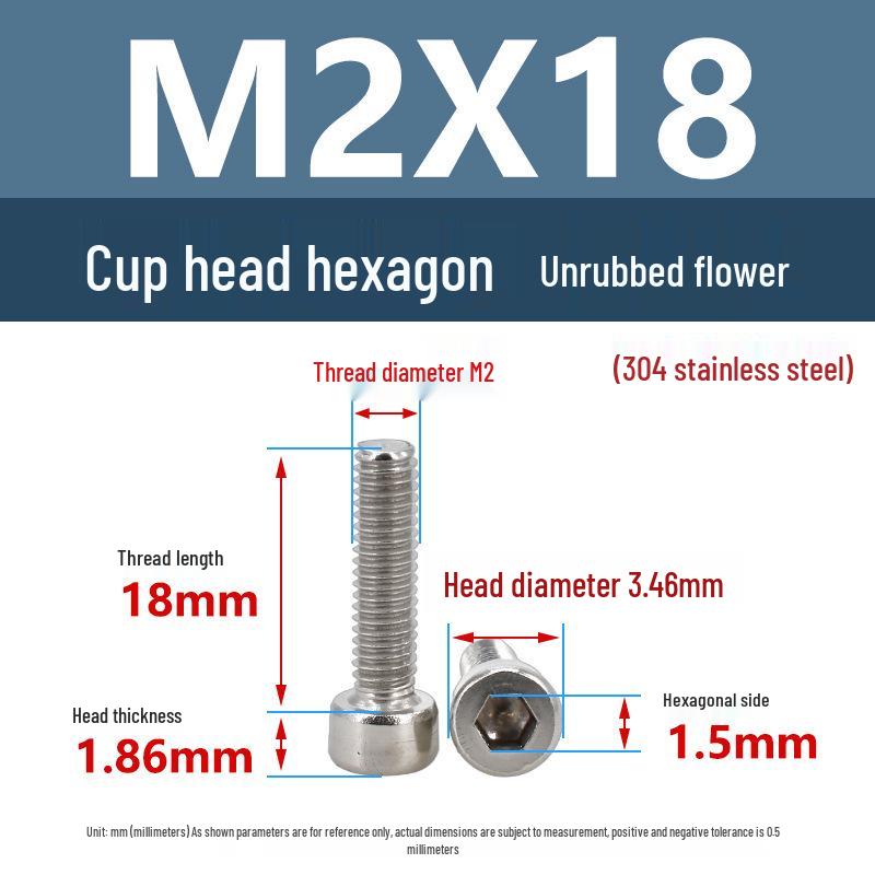 Yigu 304 Stainless Steel Socket Head Cap Screw, M2-M6 Cylindrical Head, Full Thread, Non-Knurled