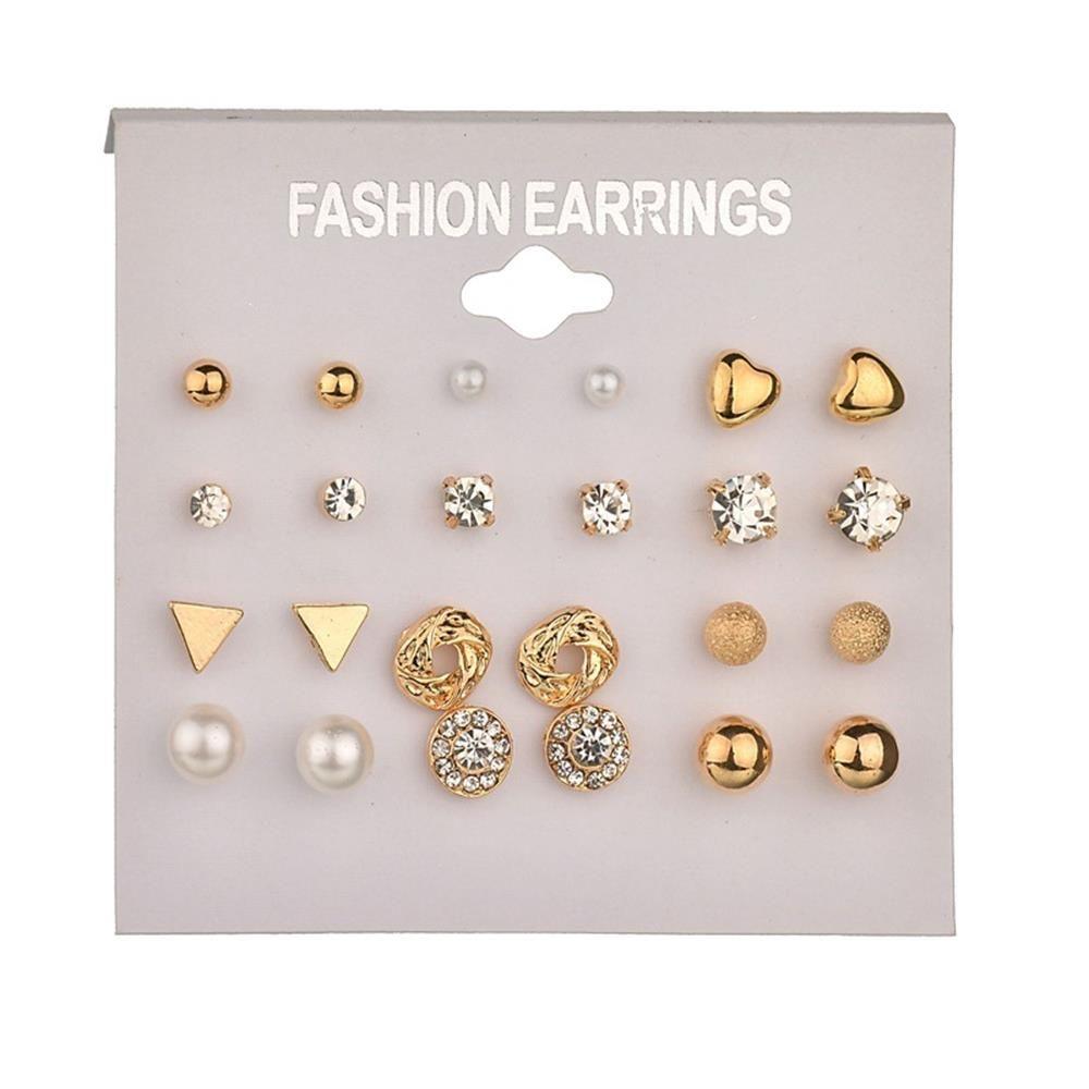 12 Pairs Minimalist Jewelry Gift Hoop Ring Earrings Set Ear Stud Pearl Zircon