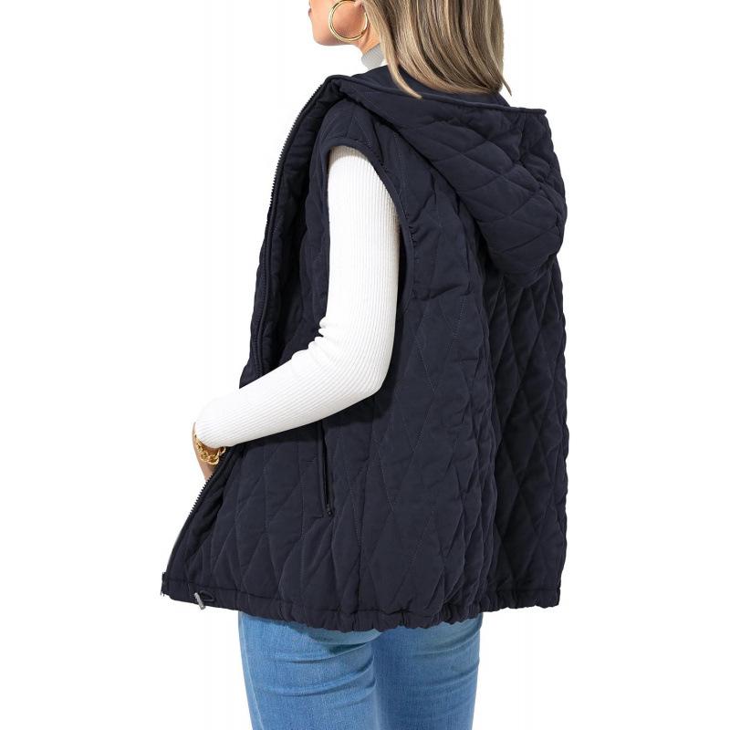 2024 Autumn/Winter Women's Hooded Cotton Vest Lightweight Gilet Warm Outerwear