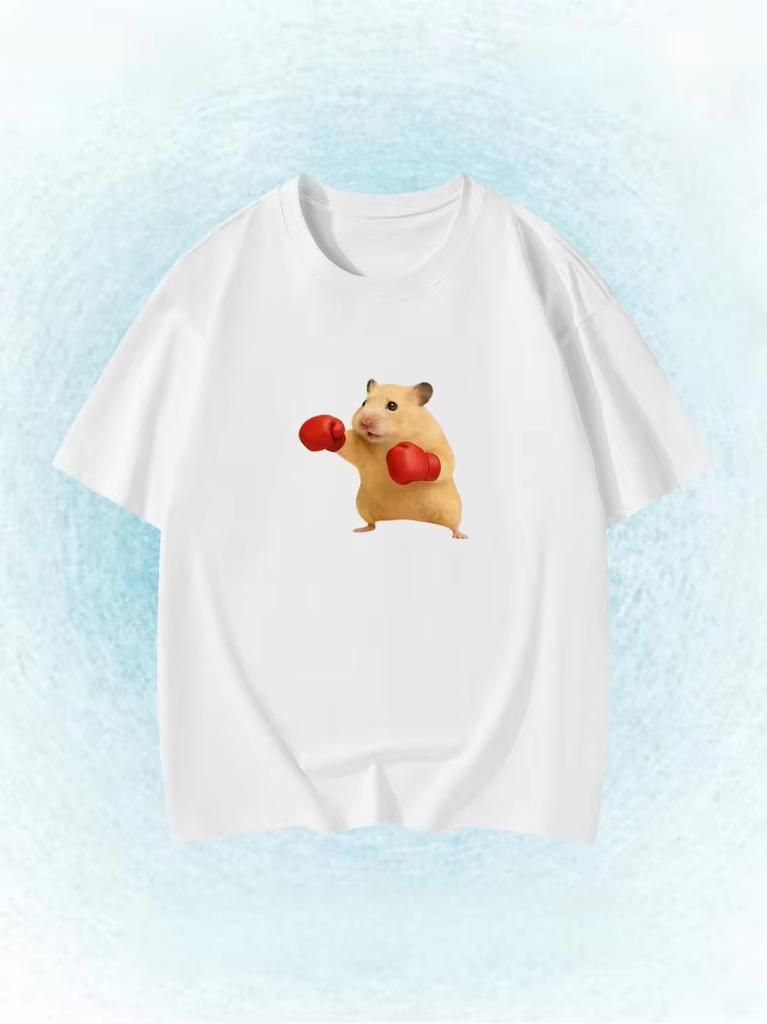 Funny Hamster Weightlifting Meme TShirt Gym Humor Graphic Tee Summer Short Sleeve Casual Streetwear Trendy Fashion Unisex Top