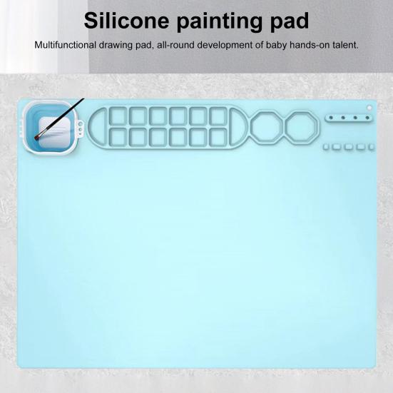 Drawing Mat Food Grade Silicone Painting Mat with Cup Non-Stick Art Mat with Brush Cleaner Pen Holder DIY Clay Art Supplies