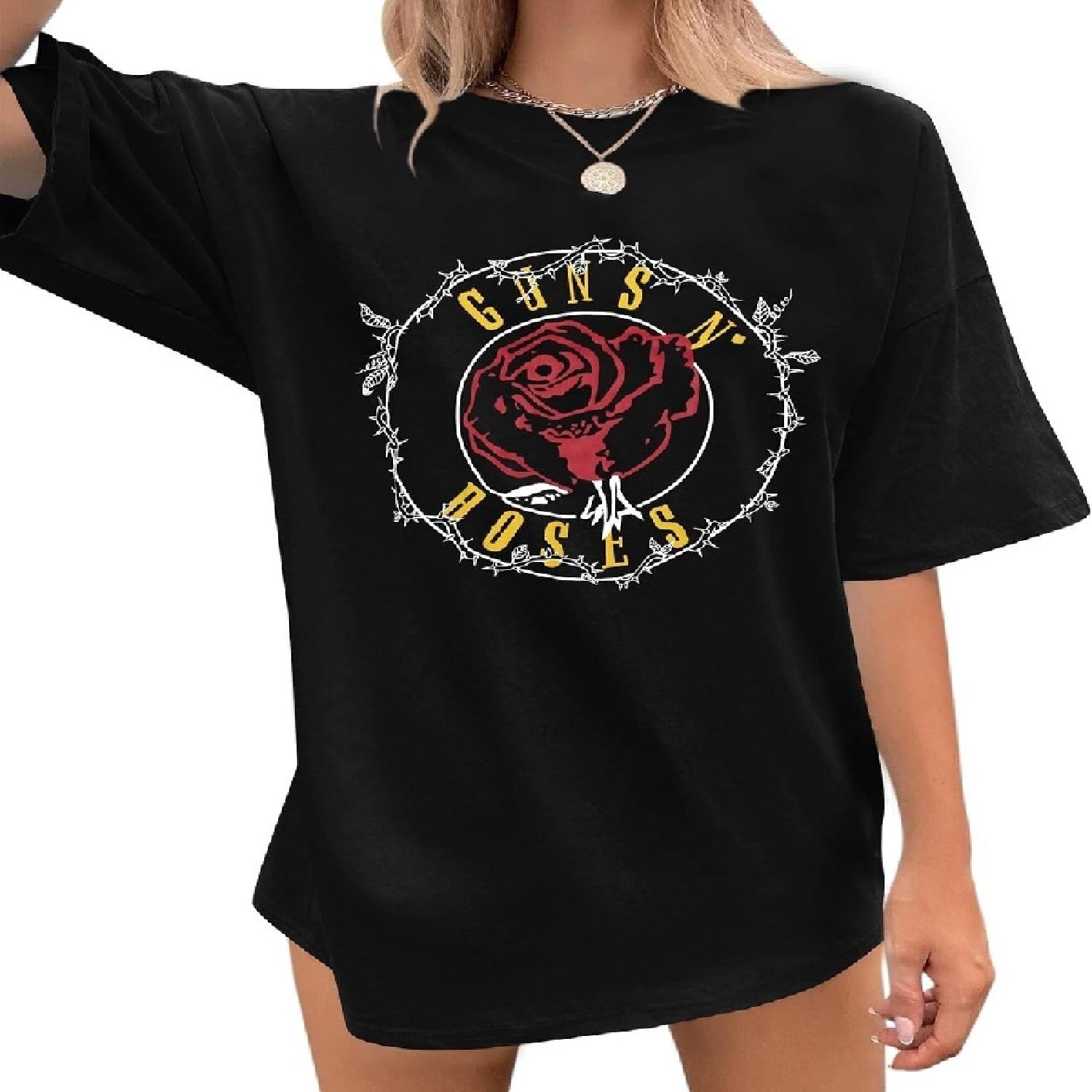 Guns N  Roses Oversized T Shirts Women Country Cowgirl Band Shirt Funny Letter Printed Vintage Western Graphic Tee Tops XXXXXL чёрный