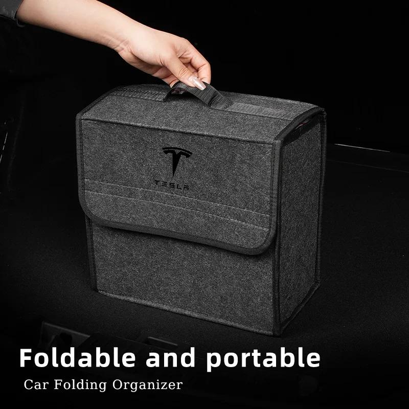 Car Sticker 2025 New Tesla Car Trunk Organizer Bag Foldable Stowing Tidying Storage Box Accessories For Tesla Model 3 S X Y Road