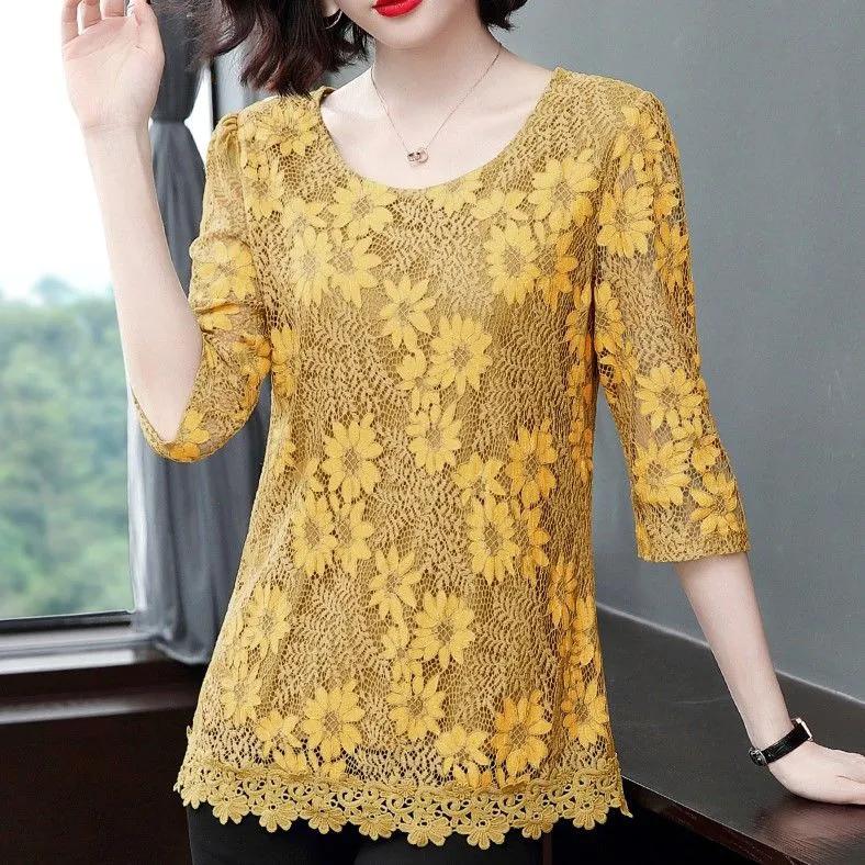 Women's Summer Lace Hollow Seven Sleeve Temperament Top