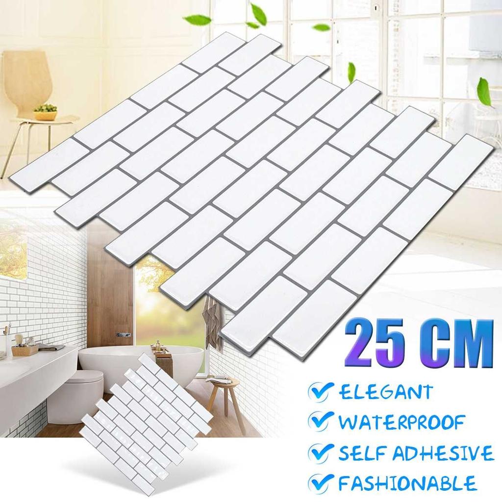 10Pcs/Set 25x25cm Self Adhesive Waterproof Heatproof Vinyl Wallpaper 3D Peel and Stick Subway Tiles