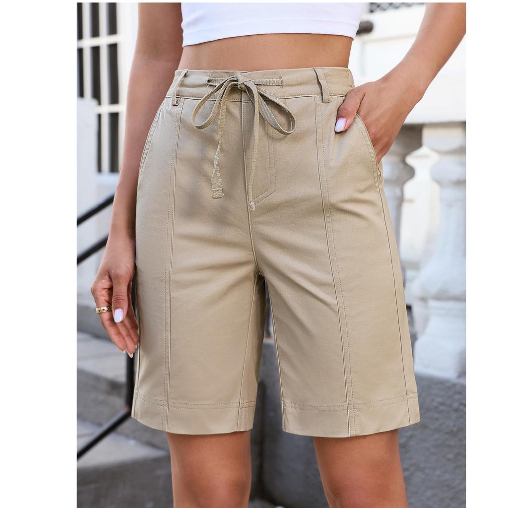 Shorts pour femmes à cordon de serrage, taille élastique, légers, d'été, décontractés, avec poches