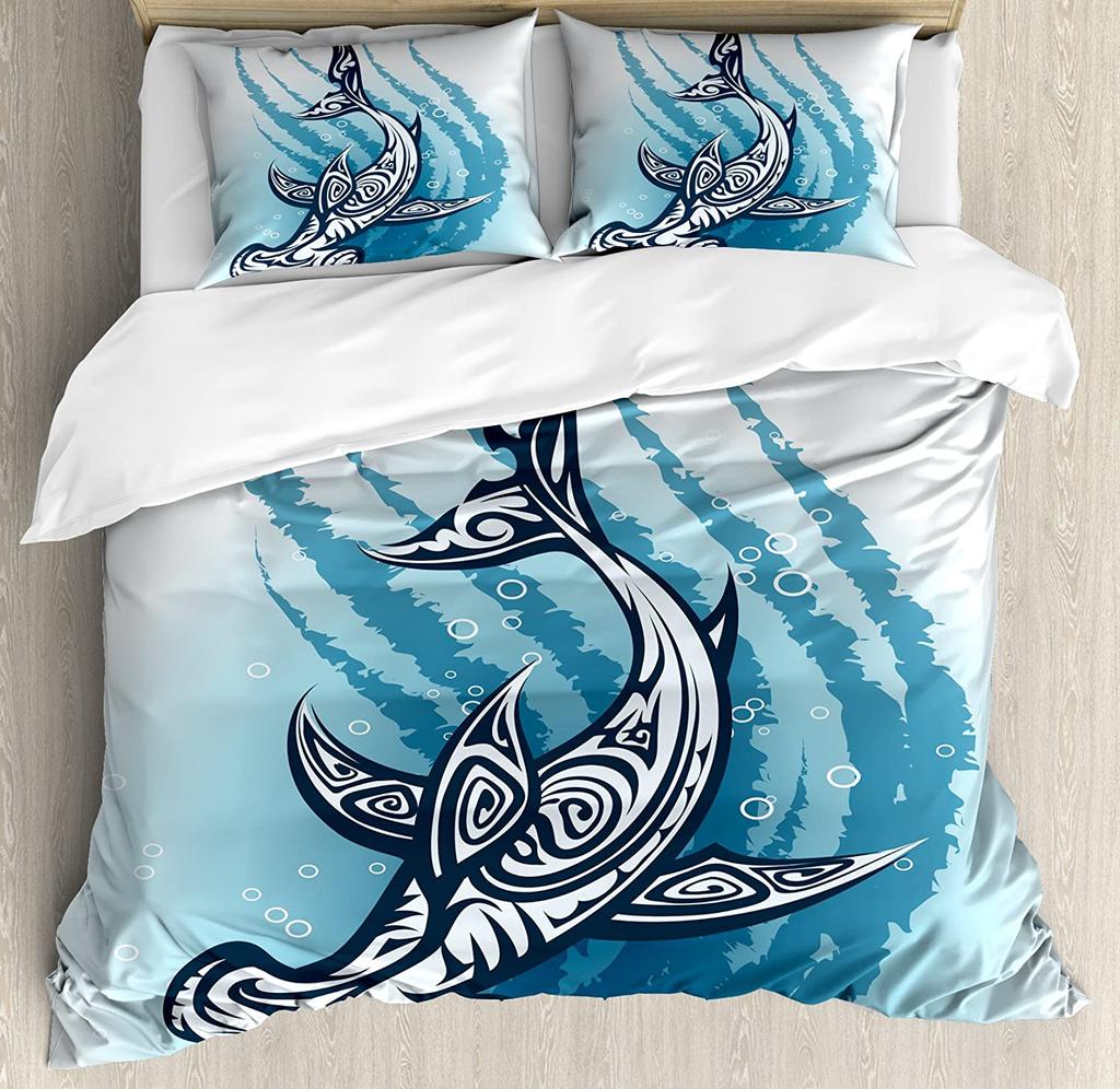 Shark Bedding Set For Bedroom Bed Home Inhabitants Of Ocean Sharks Whales Dolphins Octopus Duvet Cover Quilt Cover Pillowcase