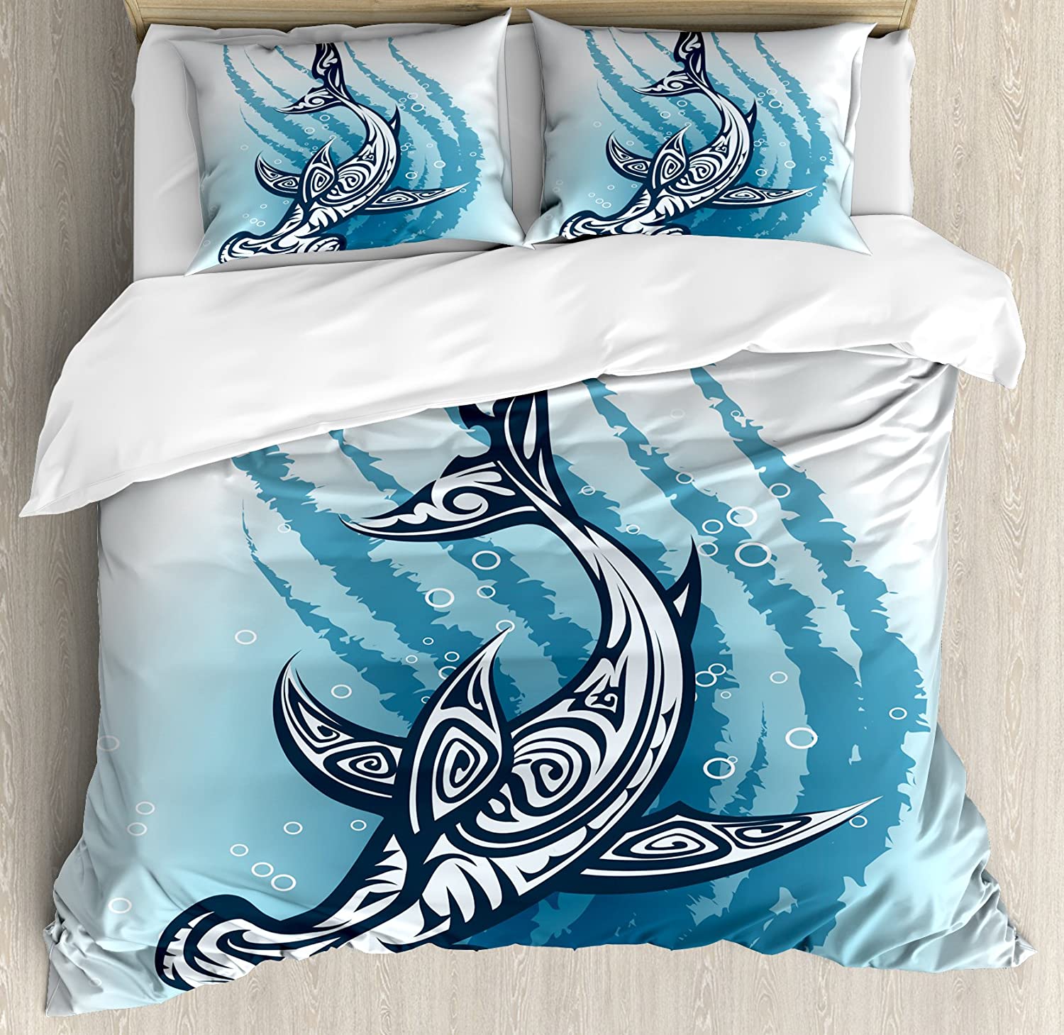 

Comforter Shark Bedding Set For Bedroom Bed Home Inhabitants Of Ocean Sharks Whales Dolphins Octopus Comforter (quilt)-EU Single(135*200cm)3pcs