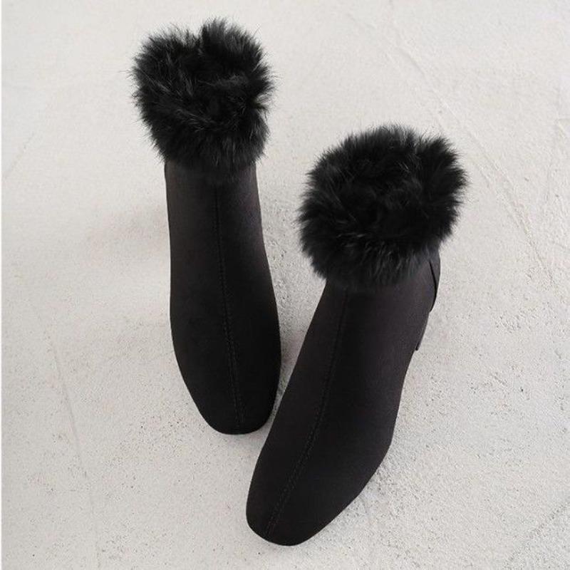 Fashion Booties Soft French Style Rabbit Fur Chunky Heel Woman Short Shoes Large Size Warm On Promotion Y2k Boot Ankle Boots for Women