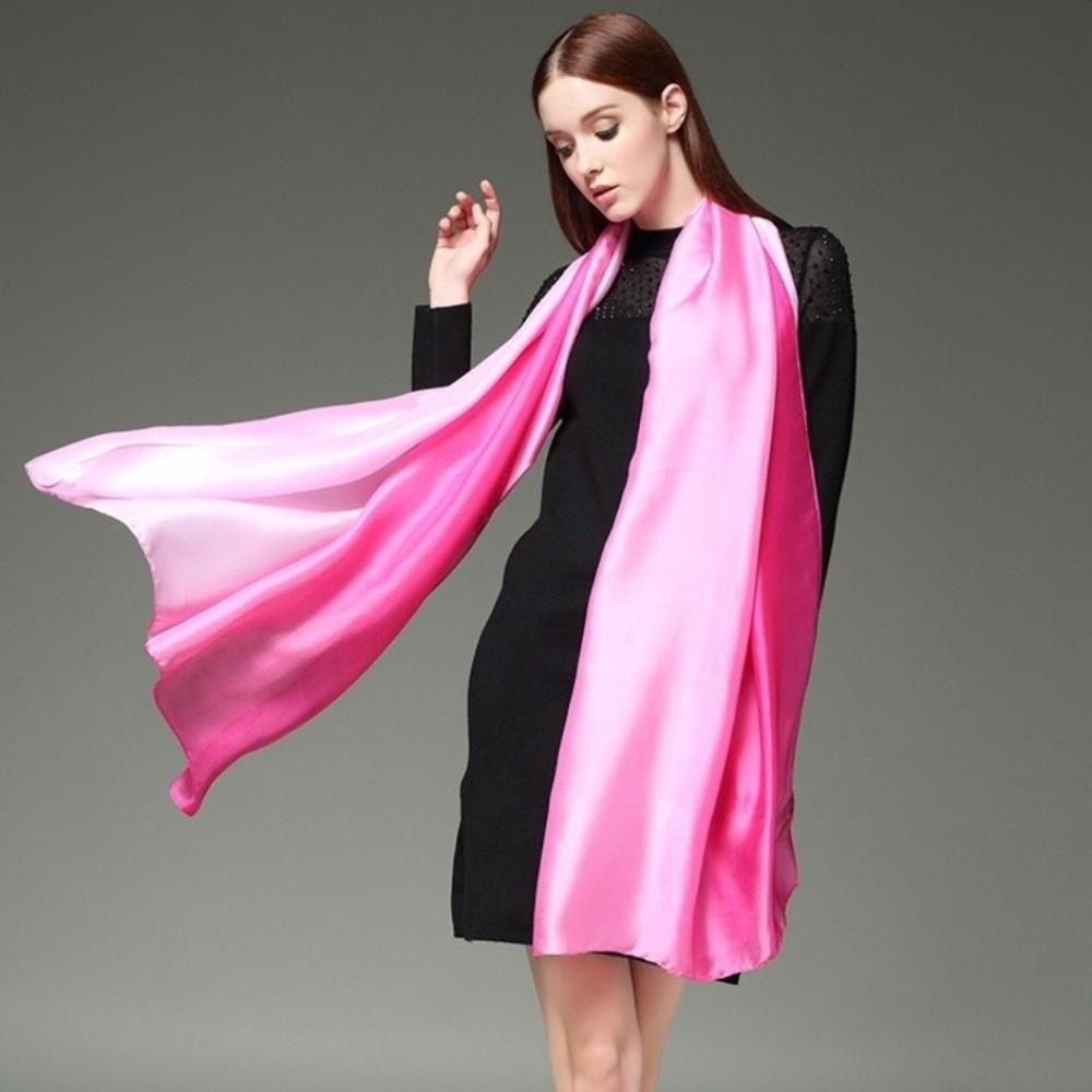 Fashion Gradient Color Chiffon Scarf Imitation Silk Soft Shawls and Wraps Sun-protection Long Bandana