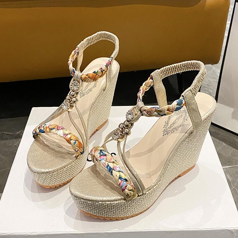 

Fashion Metal Decor Wedge Sandals for Women Summer 2025 Braided Band Platform Sandals Woman Thick Bottom Beach Sandalias 42