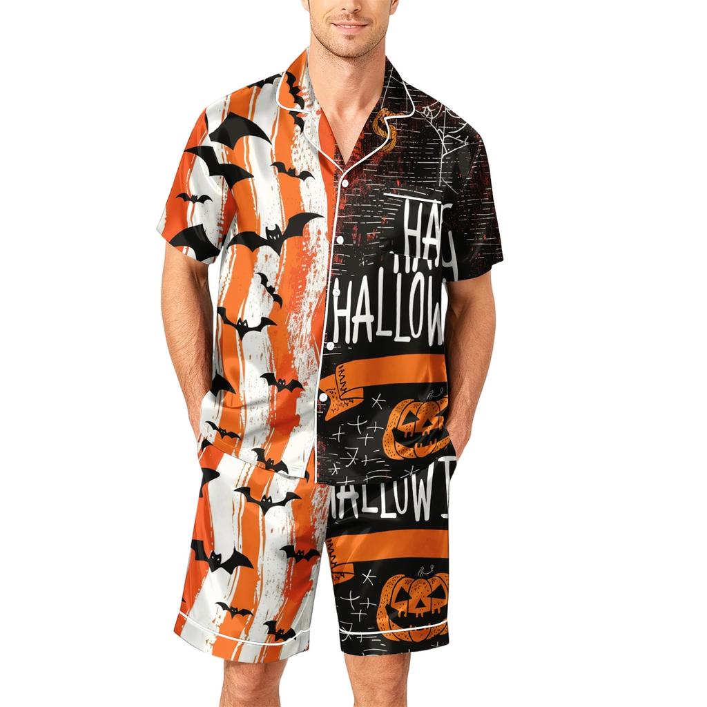 Ensemble Pyjama Homme Manches Courtes Boutonné Haut et Short Coupe Ample Douce Vêtements de Nuit avec Motif Imprimé S à XXXXL
