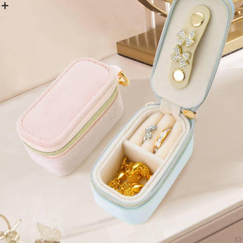 Compact Velvet Jewelry Case Soft with Strap Luxurious Secure for