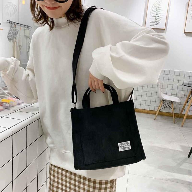 Women Corduroy Zipper Shoulder Bag Small Cotton Canvas Handbag Casual Tote Crossbody Bag Vintage Messenger Bags