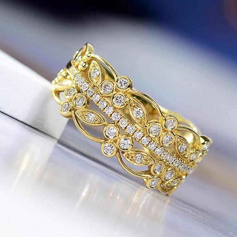 Huitan New Trendy Wedding Rings for Women Hollow Out Design Luxury Gold Color Female Accessories Brilliant Cubic Zircon Jewelry