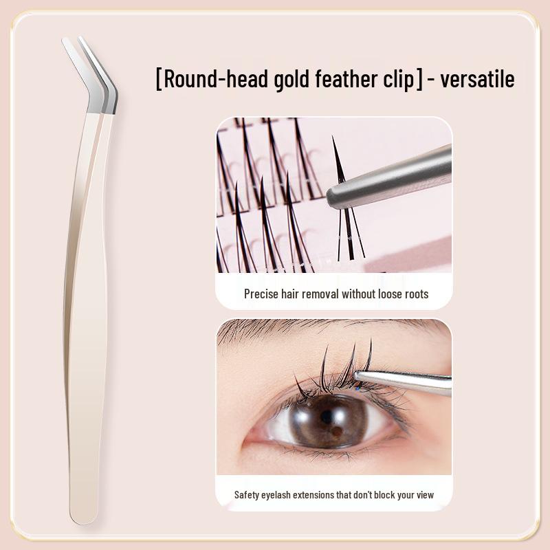 BQI Gold Feather Clip Lash Applicator Tweezers for Beginners & Pros