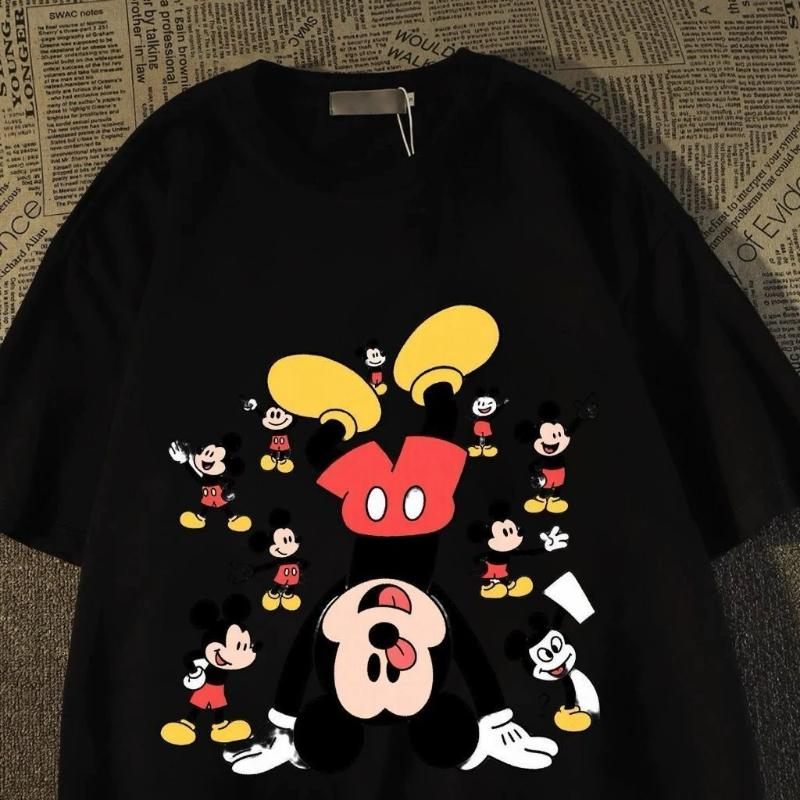 Retro Mickey Mouse and Friends Signature Unisexs Tshirt Cotton Cartoon Character Casual Couple Short Sleeve Tshirt