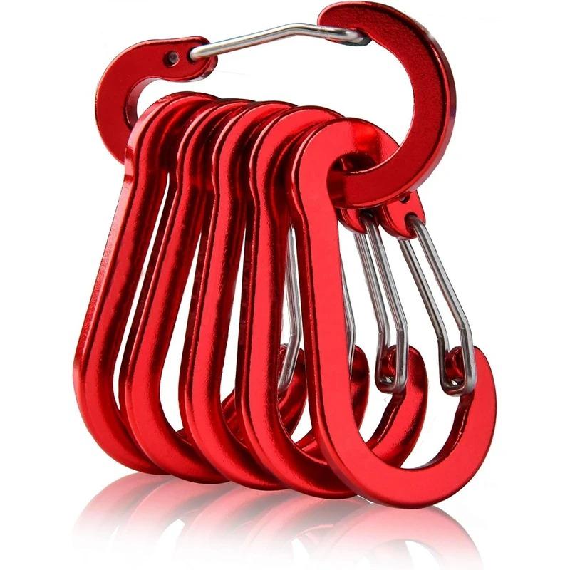 Bulk 6 Pack of Wiregate Carabiner Keychains Aluminum Alloy Carabiner Keychain Outdoor Camping P Clip Lock Buckle Hook Fishing красный