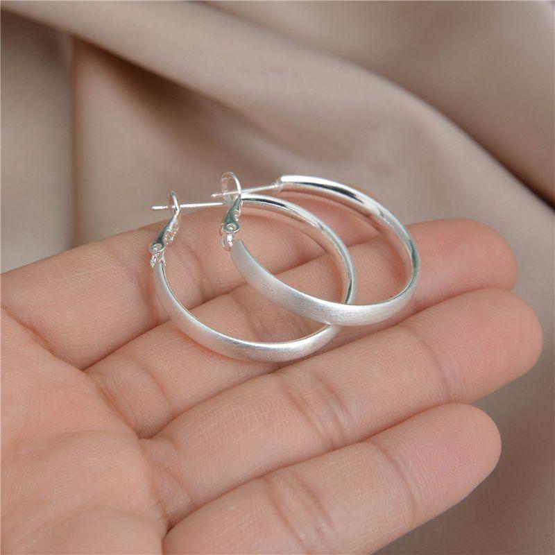 

Minimalist Silver Brushed round Earrings 925 Silver Needle Simple Bracelet White Hoop Earrings Personalized Cold Style Elegant Ear Studs Silver-wide edge earring [3cm]]