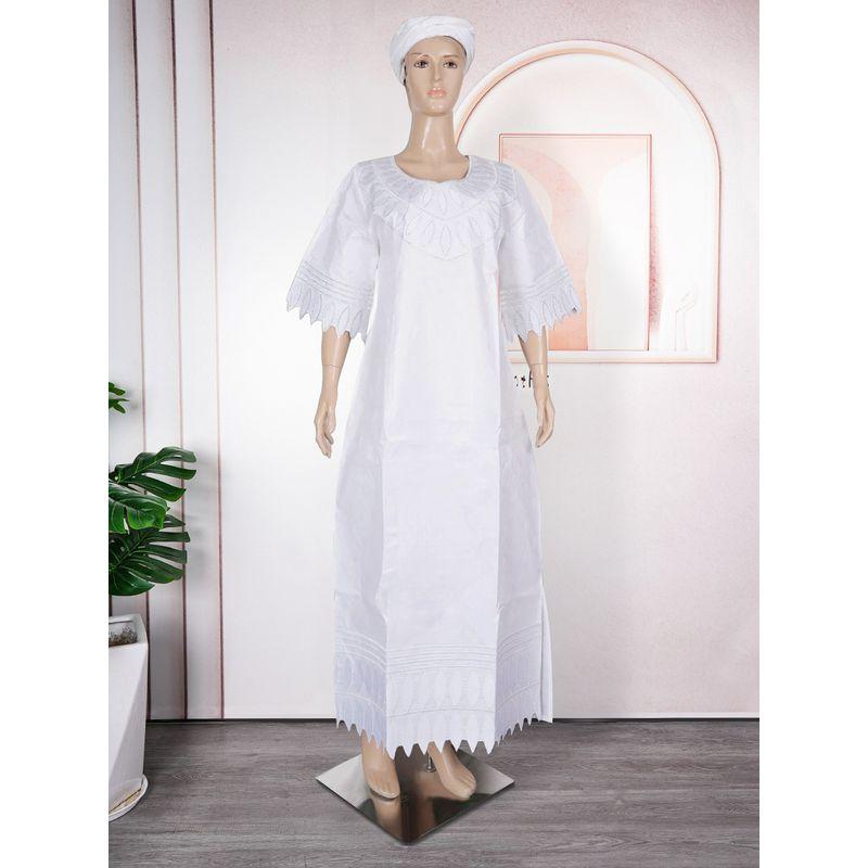 African Summer Women's Clothing Plus Size Full Craft Fragrant Figured Cloth Embroidered Robe Half Sleeve Ethnic Style Dress with Headscarf