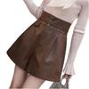 High-Waisted Coffee Leather Shorts for Women, 2024 Trendy Autumn/Winter A-Line Bootcut PU Pants, Perfect with Boots