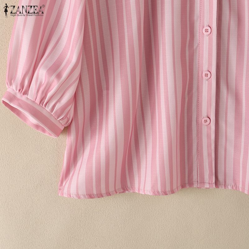 ZANZEA Women Commute Casual V-Neck Stripe Print Loose 3/4 Sleeve Blouse