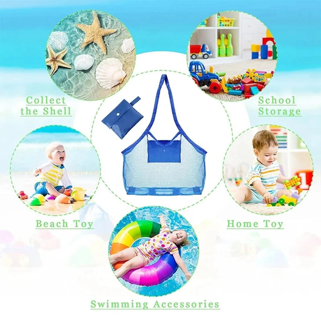 Children Sand Away Protable Mesh Bag Kids Toys Storage Bags Swimming Large Beach Bag for Towels Women Cosmetic Makeup Bag