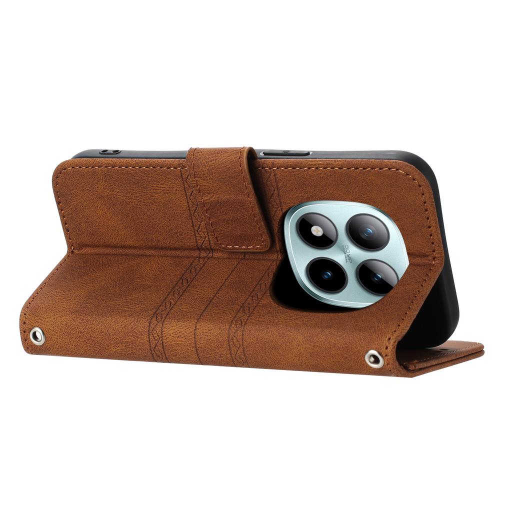 For Xiaomi Redmi Note 15 Pro 5G (Global) Case Wallet Skin-Touch Leather Imprinted Phone Cover with Wrist Strap