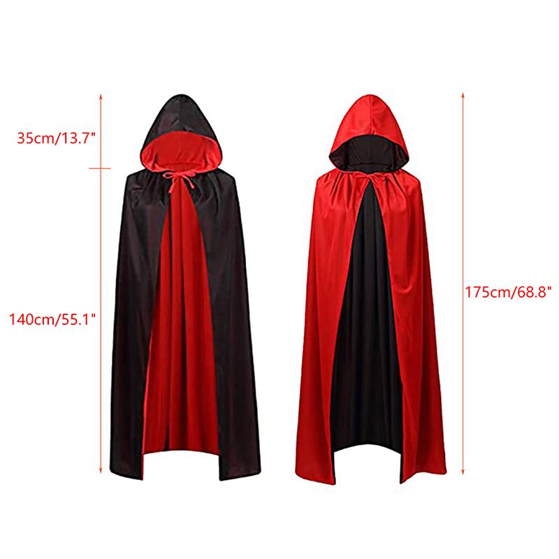 On Hand Hooded Cape Adult Unisex Long Cloak Black Red Halloween Costume Dress Coats