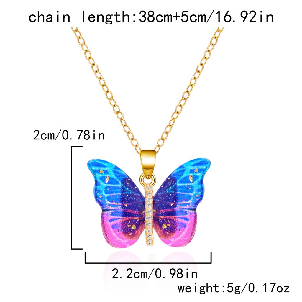 Romantic Blue Crystal Butterfly Necklace for Women Girls Double Layer Shiny Zircon Clavicle Chain Elegant Banquet Jewelry Gifts