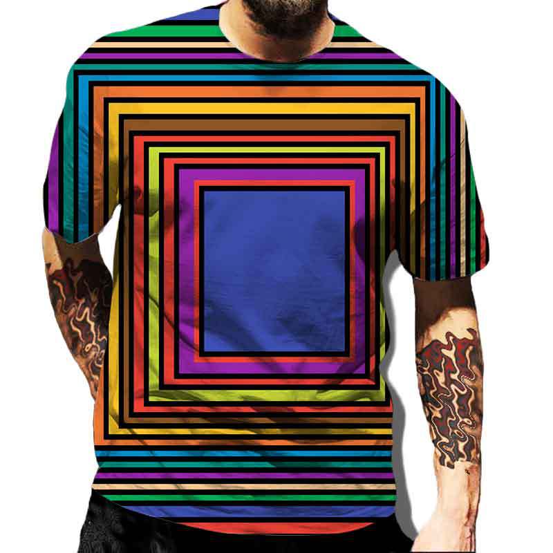 Geometric Shape Creative Design Colorful Vortex 3D Printed T-shirt Casual Street Men's T-shirt