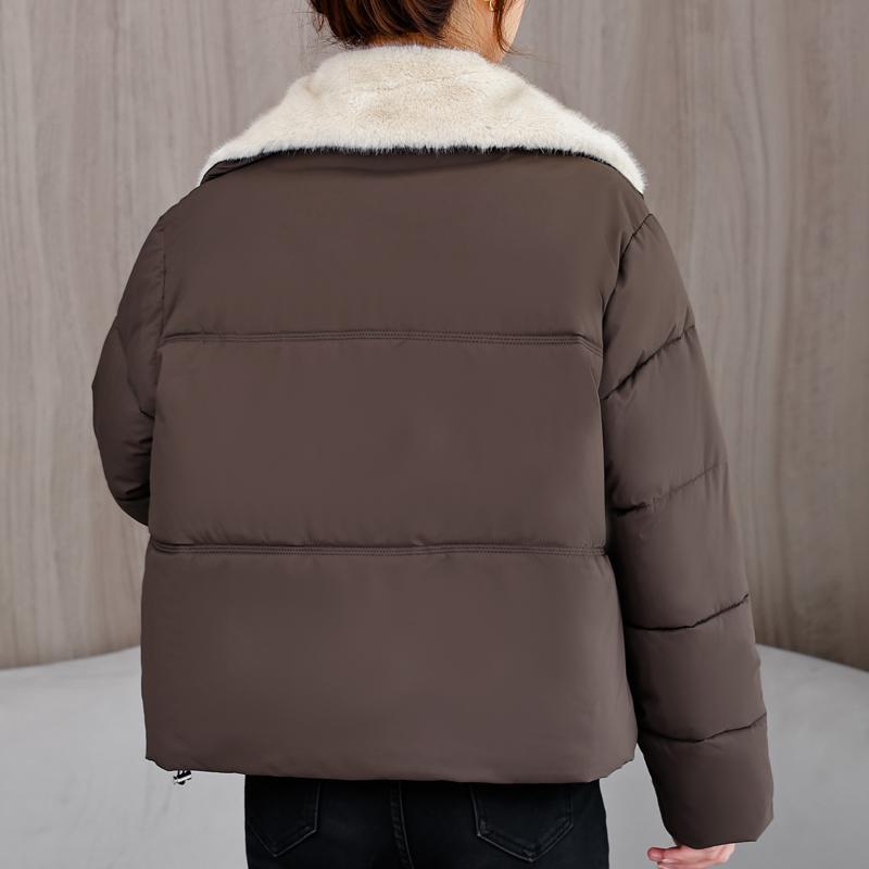 Fashion Women's Winter Jackets Faux Fur Collar Casual Thick Short Parkas Female Warm Coat