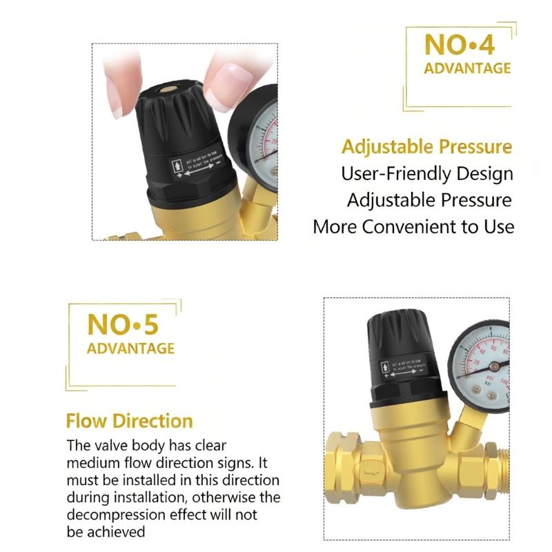 Adjustable RVs Water Pressure Reducer Valves For Long Lasting Performances Professional Copper Pressure Regulator Valves