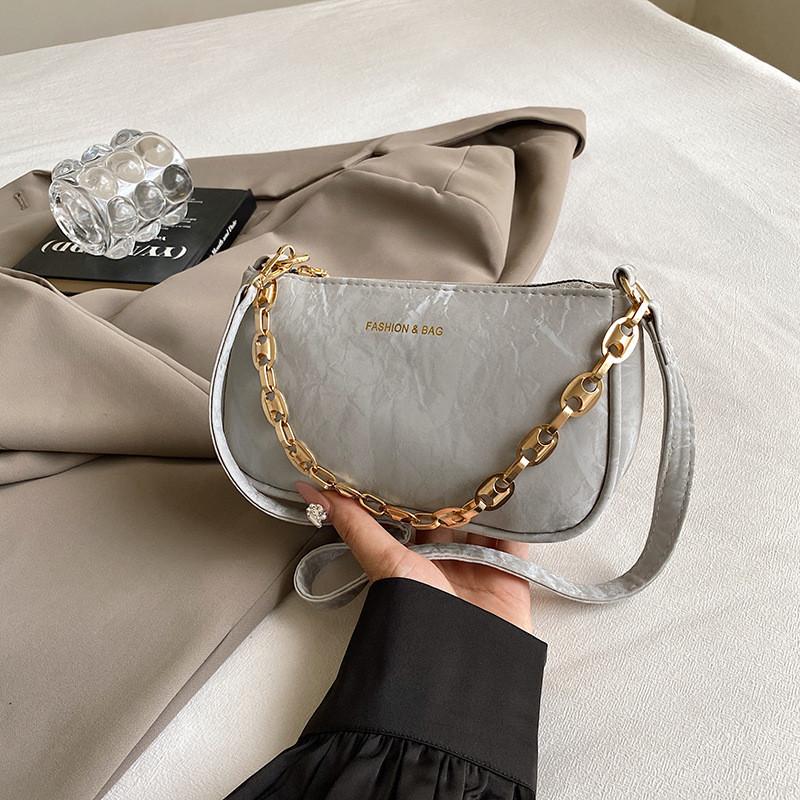 

Chic Medium-sized One Shoulder Chain Crossbody Bag For Women Stylish Unique Design серый