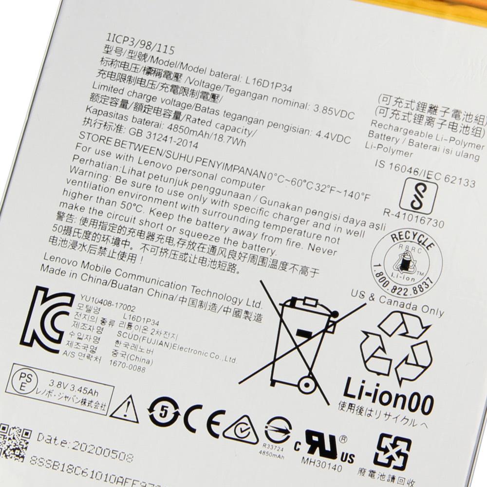 Replacement Battery For Lenovo TAB4 8 TB-8504N/F Tablet PC TAB4 8 Plus L16D1P34 Genuine Battery 4850mAh