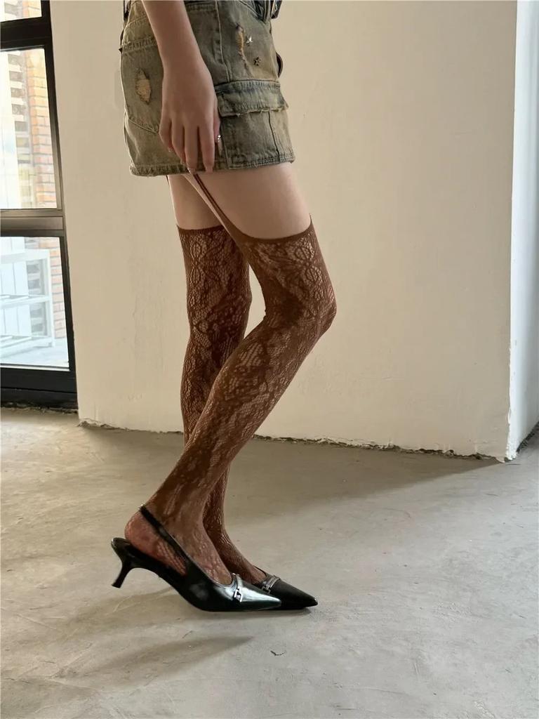Hollow Out Lace Mesh Tights Pantyhose Lolita Japanese Fishnet Stockings Women Nylon Floral Print Sexy Summer Party Pantyhose