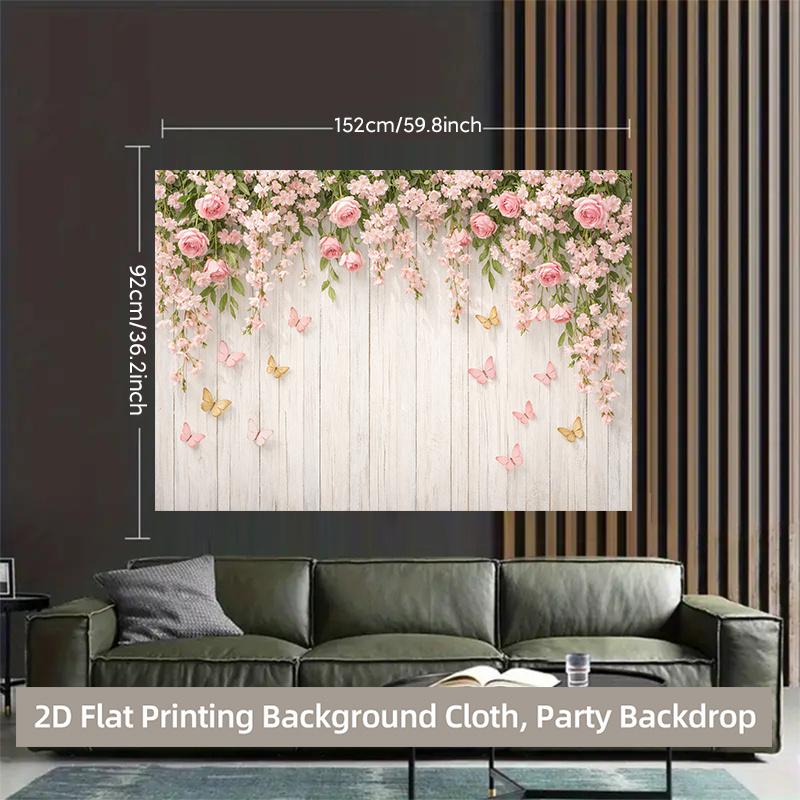 1 Piece of 2D Plane 2D Plane Printed Background Banner with a Butterfly-dancing Flower Background Fabric
