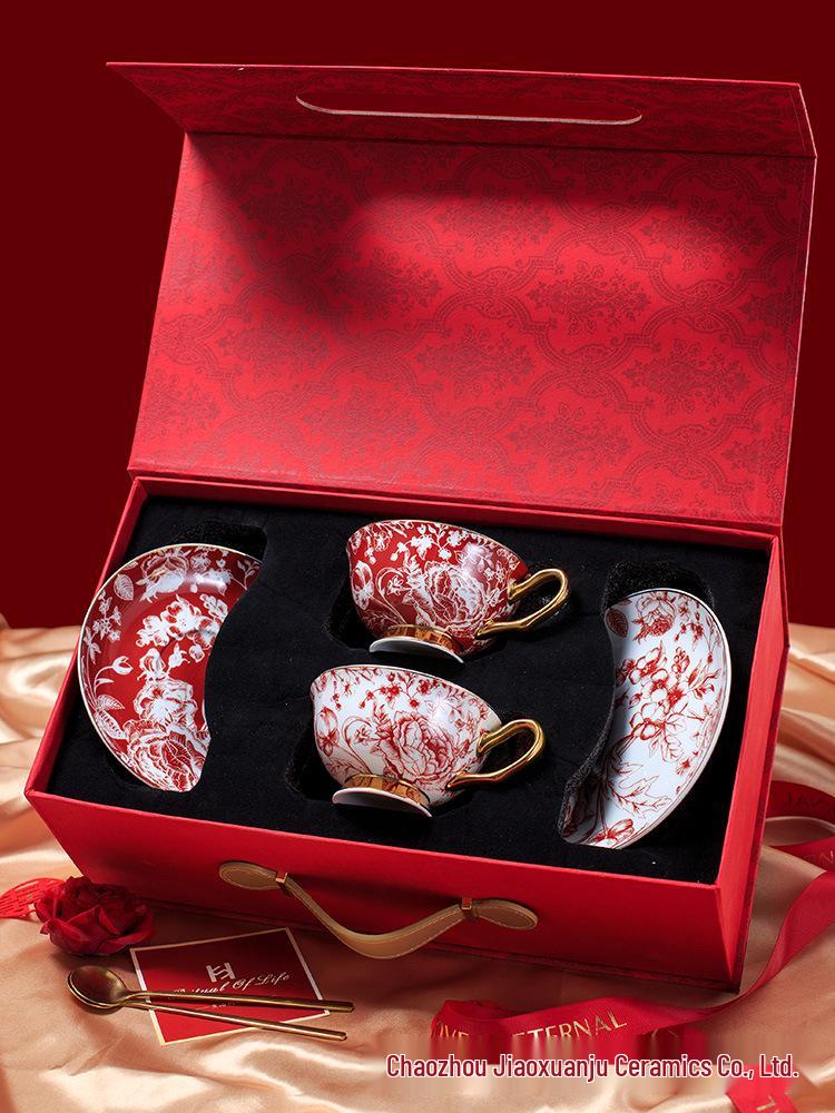 European Elegant Bone China Coffee Cups - Light Luxury Rose Design