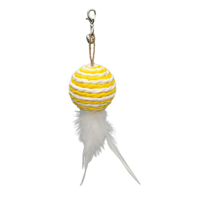 Funny Pet Cat Teaser Stick Colorful Stripes Feathers Ball Replacement Head Accessories With Bell