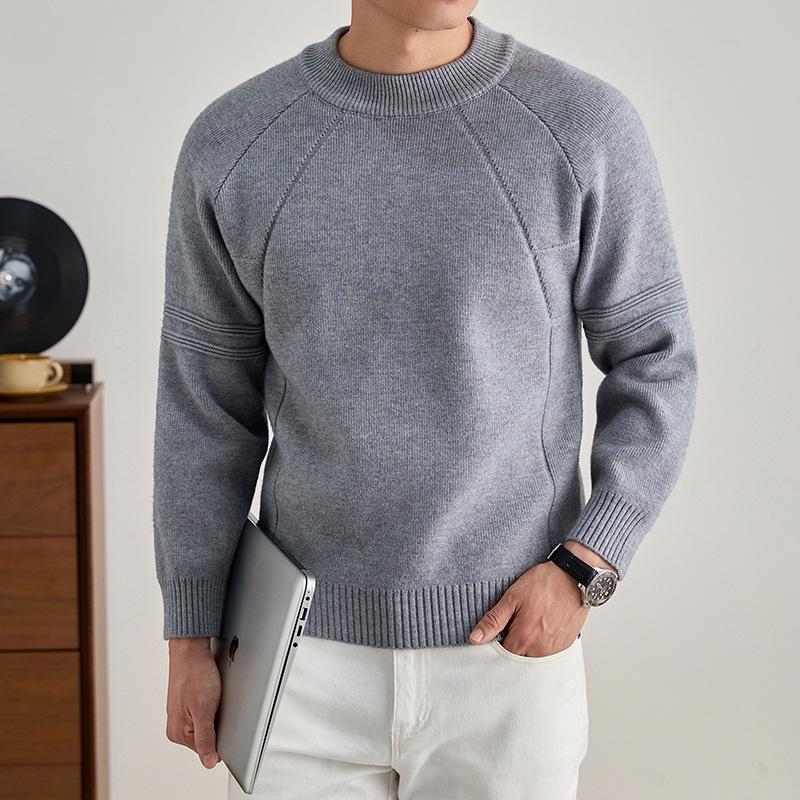 Men's 2025 Autumn/Winter Solid Color Jacquard Sweater, Stylish Half-High Collar Knitwear