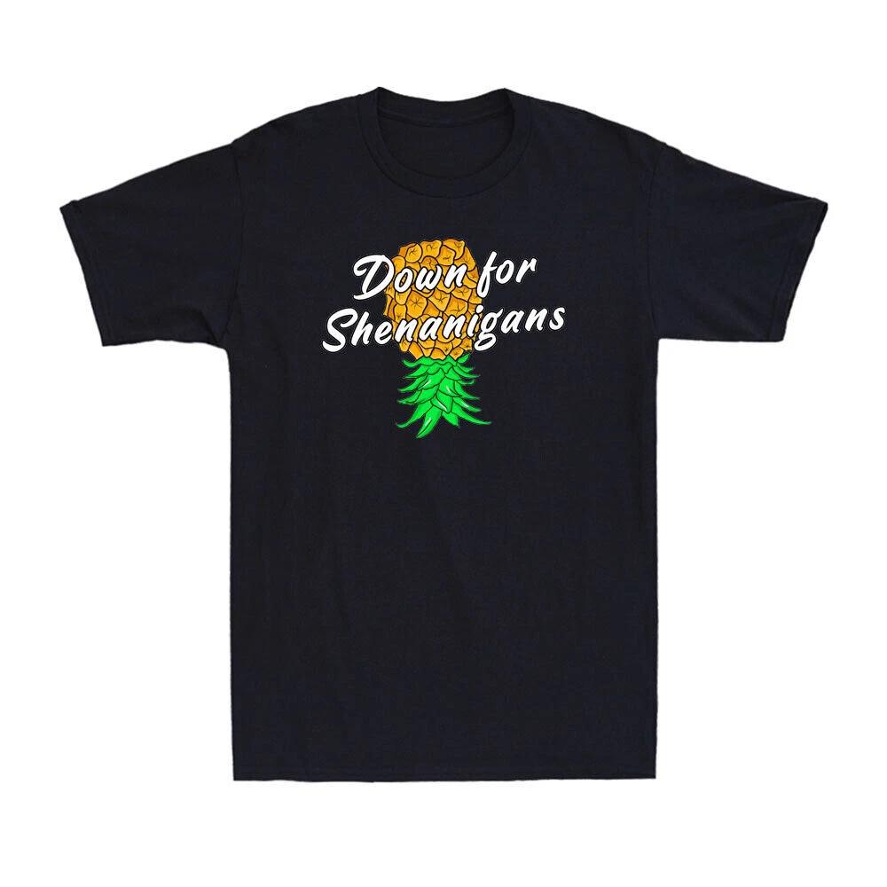 Down For Shenanigans Funny Upside Down Pineapple Shirt Swinger Vintage T-Shirt S