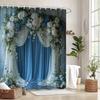 Eleganter Blumiger Duschvorhang - Weiße & Blaue Hortensien, Romantisches Design, 12 Haken, Ideal Für Badezimmerdeko Mit Naturthema