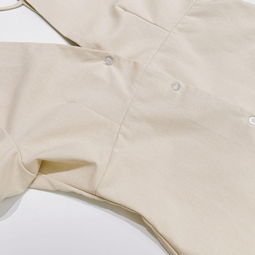 Simple Linen V-neck Puff Sleeve Backless Tie Dress Spring and Autumn Long Dress