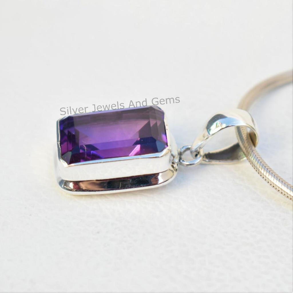 Natural Amethyst Pendant, Handmade Silver Pendant, 925 Sterling Silver Pendant, Rectangle Pendant, Anniversary Pendant, Gemstone Pendant