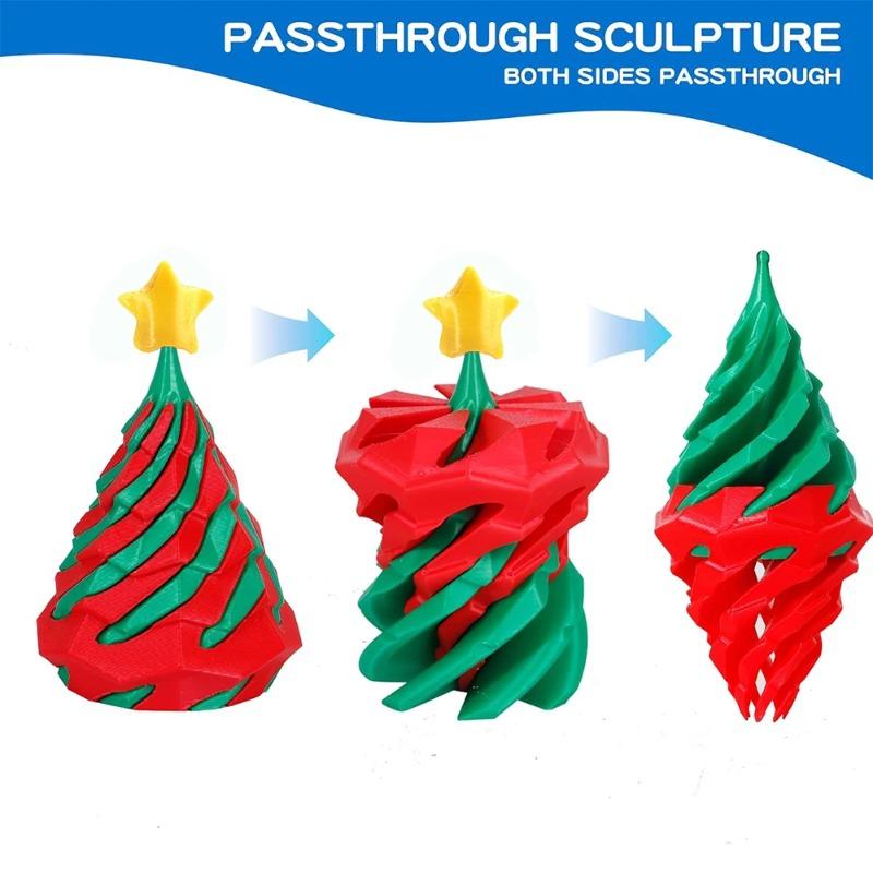 3D Printed Spiral Cone Christmas Ornament - Small Funny Passthrough Fidget Toy, Festive Xmas Gift for Family